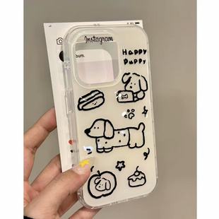 简笔线条腊肠狗适用iPhone16pro手机壳13苹果15promax卡通12女华为p70新款 vivoIQOOz9x小米14红米k80荣耀oppo