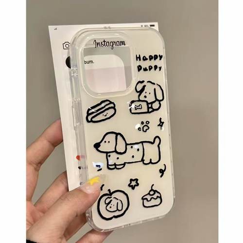 简笔线条腊肠狗适用iPhone16pro手机壳13苹果15promax卡通12女华为p70新款vivoIQOOz9x小米14红米k80荣耀oppo