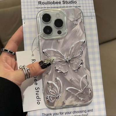 高级感蝴蝶羽纱手机壳全包晕染