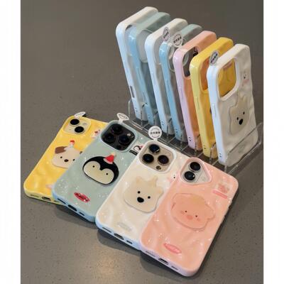 趣味可爱小动物贴件褶皱手机壳