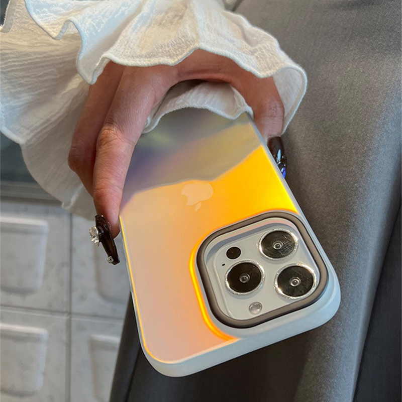 镭射渐变适用苹果16promax手机壳iphone14pro新款13高级感12个性11保护套15promax全包防摔15简约小众16硬壳