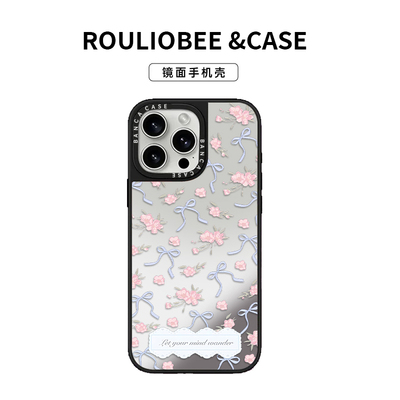 碎花蓝蝴蝶结镜面手机壳防摔