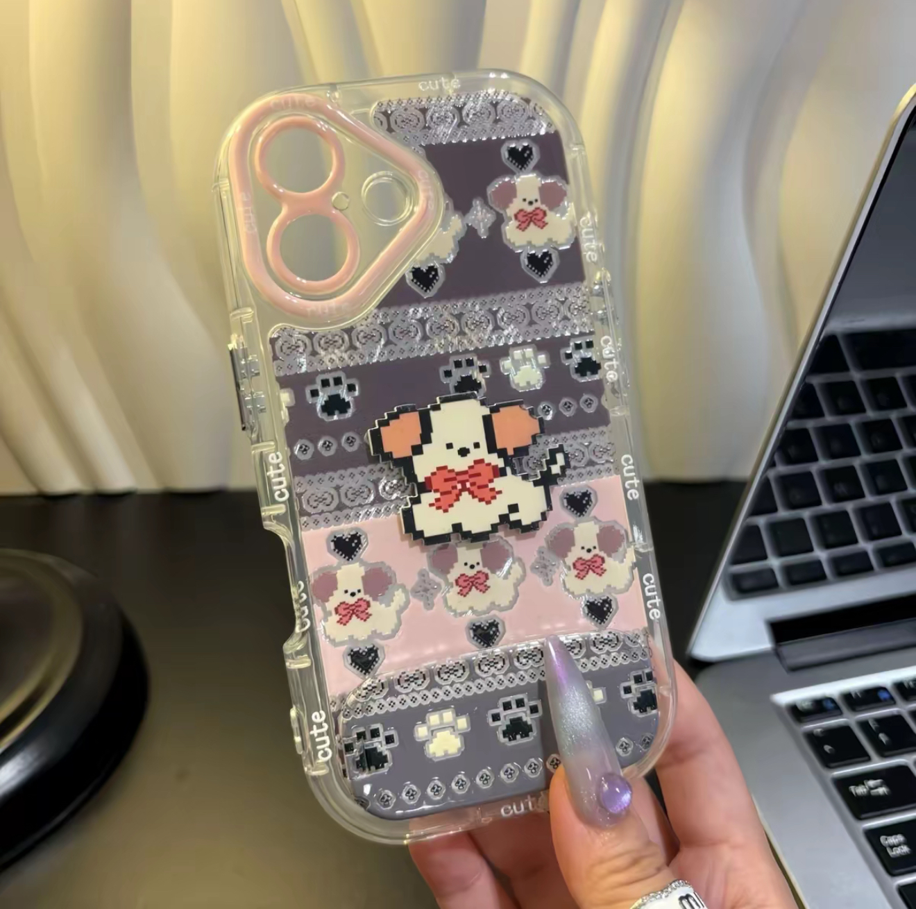 古早像素小狗适用苹果15promax手机壳iPhone16pro支架12/11华为mate70新款卡通vivoppo小米14红米k70荣耀200
