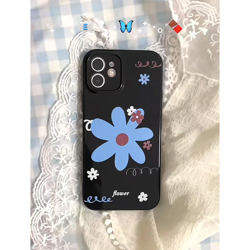 蓝色花朵适用iPhone16pro手机壳13苹果15promax简约12女11华为mate60新款p70创意vivo小米14红米k70荣耀oppo