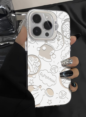 卡通叮当猫适用于苹果15手机壳14pius新款女13mini简约高级感12防摔软壳11promax镜头全包硅胶xsmax保护套男