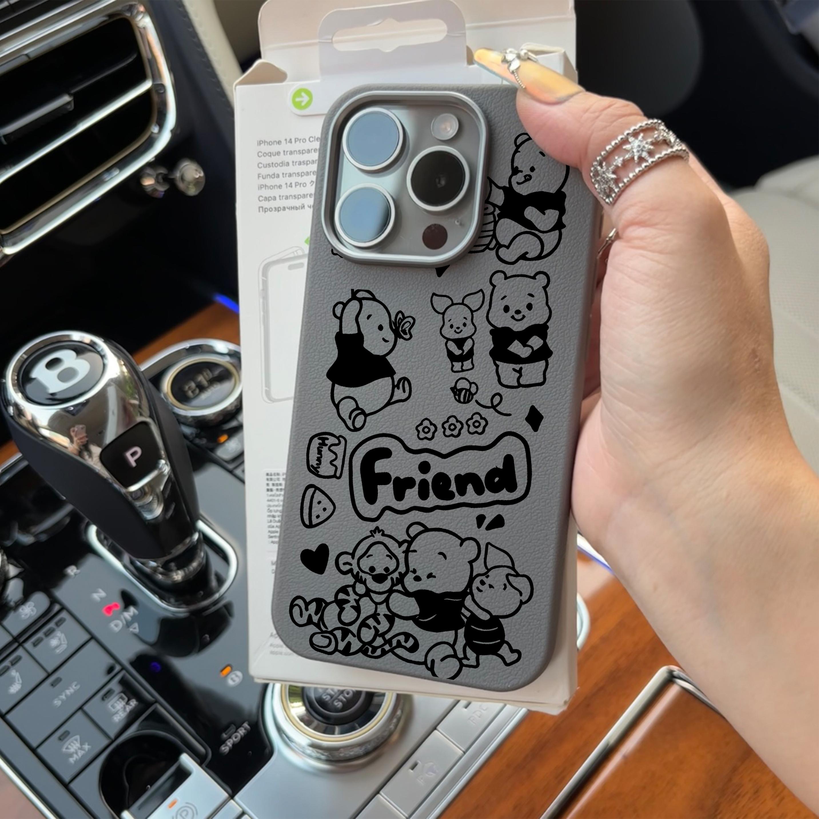 皮纹金属框插画手机壳可爱防摔