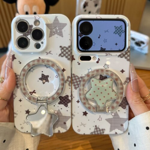 星星镜子支架适用iPhone16promax手机壳13菲林14华为p80时尚VIVOS30小米17pro小众opporeno15红米k90荣耀硬壳