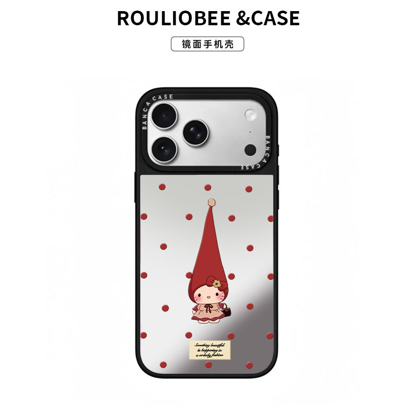 波点尖帽猫咪适用苹果16promax手机壳iphone14pro新款13时尚网红12日韩17pro卡通15promax全包防摔16潮牌镜面