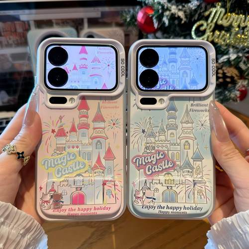 梦幻烟花城堡适用苹果17promax手机壳iPhone16新款13华为p70荣耀300彩银vivox200小米17oppofindx8套14支架15