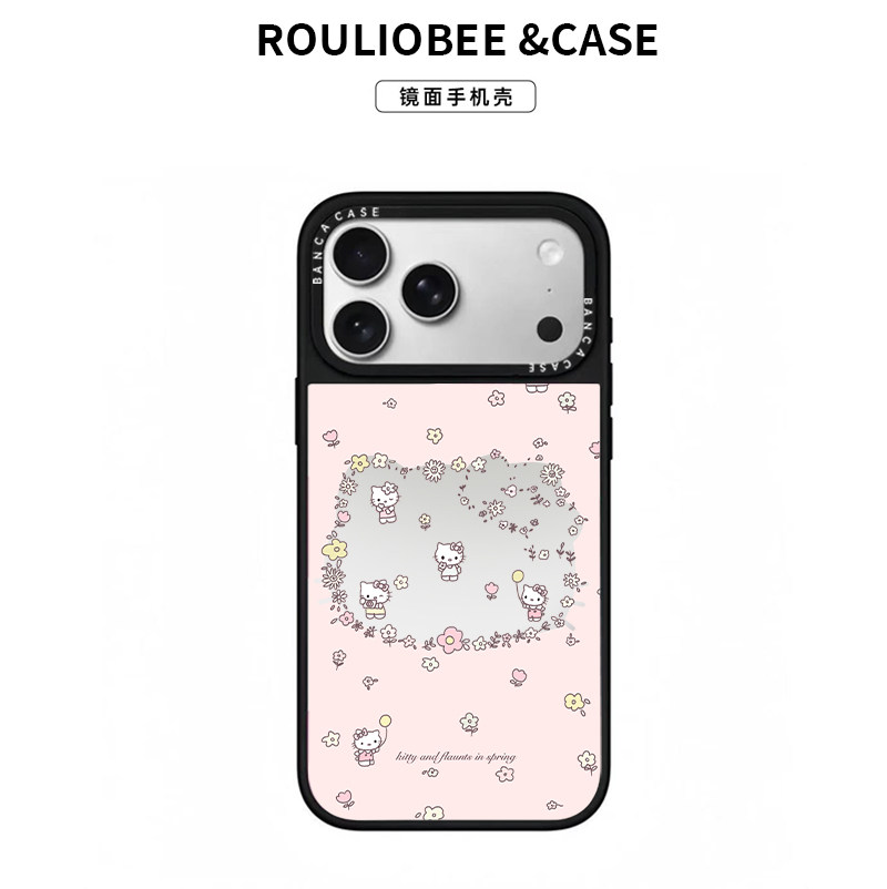 鲜花凯蒂猫头适用苹果16promax手机壳iphone14pro新款13时尚网红12日韩17pro卡通15promax全包防摔16潮牌镜面