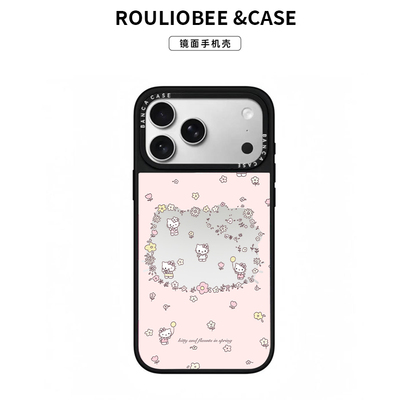 鲜花凯蒂猫头适用苹果16promax手机壳iphone14pro新款13时尚网红12日韩17pro卡通15promax全包防摔16潮牌镜面