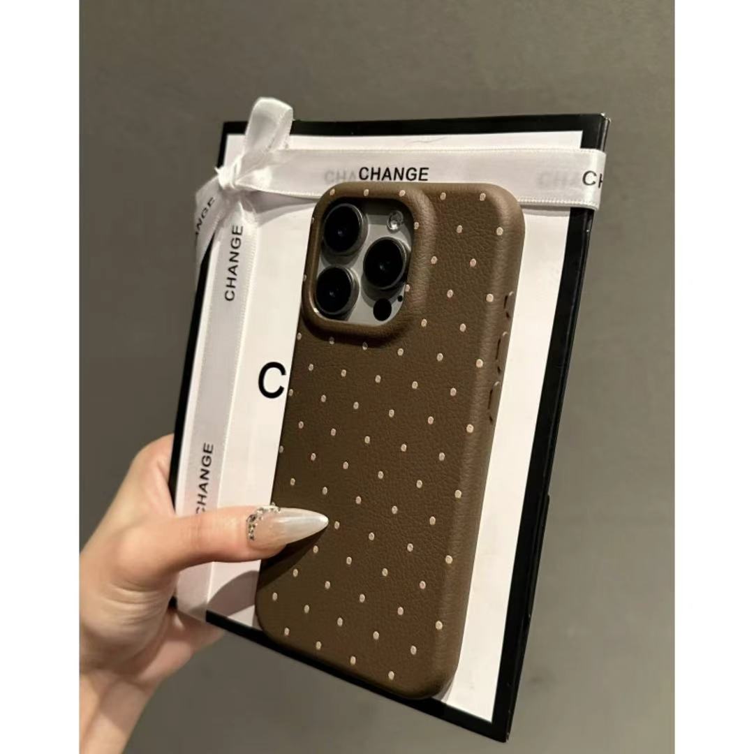 高级棕色黄波点适用苹果17promax手机壳新款iPhone16pro创意14华为p70保护套12可爱13小米15皮纹vivo荣耀oppo