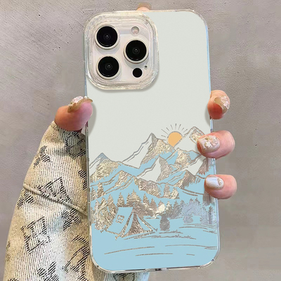 小众高级感日出雪山插画手机壳