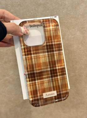 复古格纹适用苹果15promax手机壳iphone16pro小众12华为mate60新款pura70/vivo小米14红米note13荣耀oppok70