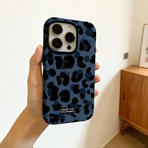 深蓝豹纹F适用苹果16pro手机壳iPhone15可爱13华为mate60新款p70pro磨砂菲林vivo小米14红米k70荣耀oppo女17