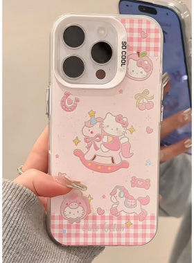 粉猫咪木马适用苹果16promax手机壳mate70pro华为p80可爱OPPOReno14红米K80女15vivos30小米17pro荣耀400彩银