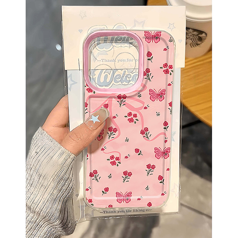 花花蝴蝶结适用苹果16手机壳iPhone15promax新款华为mate60红米note13卡通k70小米14软vivoos19荣耀oppo透明