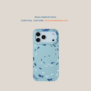 漩涡鱼群适用苹果17promax手机壳新款iPhone16pro卡通15华为p70保护套12可爱13小米14皮纹软壳vivo荣耀80oppo