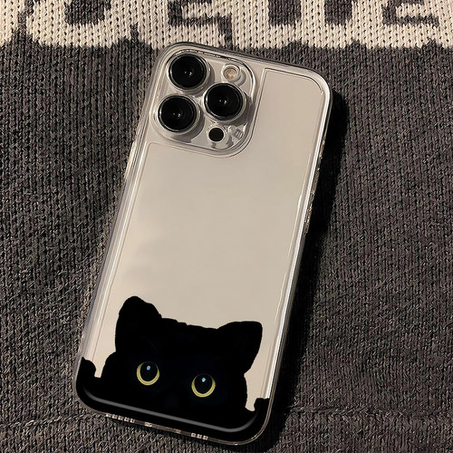半脸黑猫手机壳创意全包超薄软壳