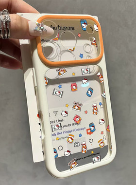 罐子猫咪适用苹果16promax手机壳iPhone17promax新款17全包15pro透明13保护套14pro全包防摔16plus撞色视窗女