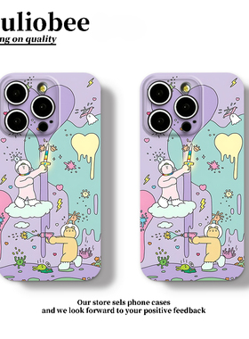 欧美紫色插画适用iphone16promax手机壳苹果17菲林15pro华为mate70pro卡通vivo小米14全包oppo红米k80硬壳13