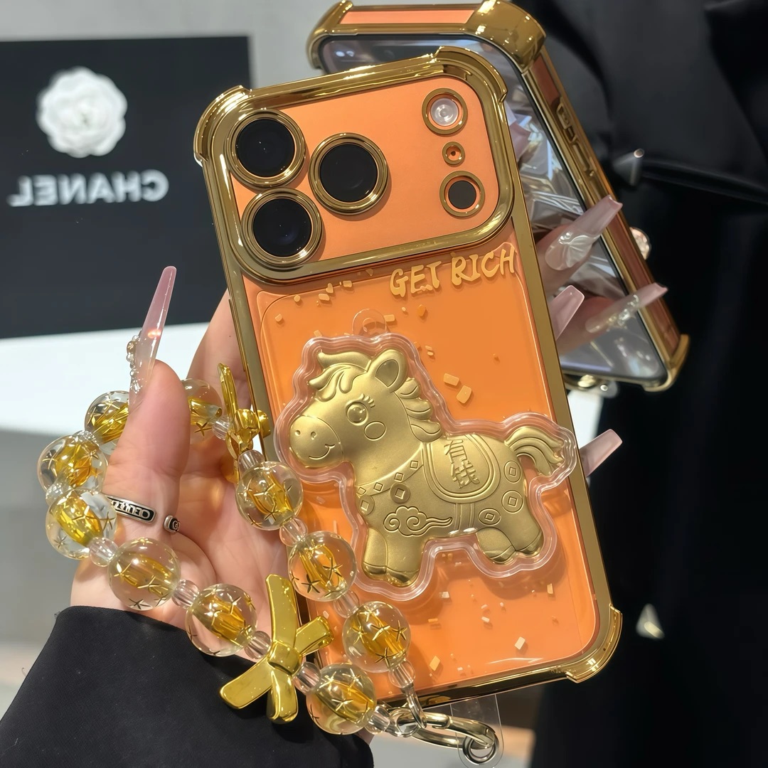 马上有钱挂绳电镀四角适用苹果17promax手机壳iphone16pro新款13国潮12高级14保护套15promax创意15plus防摔