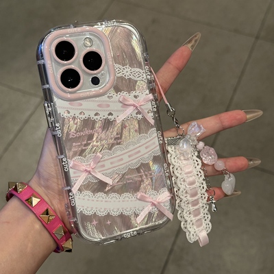蕾丝蝴蝶结适用苹果15promax手机壳iPhone16pro挂坠12女11华为mate60新款p70时尚vivo小米14红米荣耀oppok70