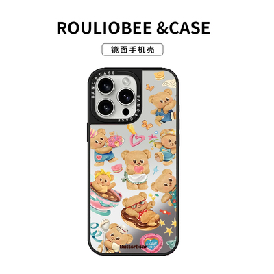 黄油小熊适用iPhone16Pro女款15promax镜面手机壳14pro防摔13pro保护套12动漫卡通11潮牌15plus小众ins风创意