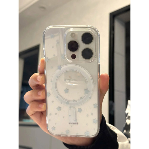 蓝色星星适用iPhone16promax无线充电磁吸手机壳15promax新款14promax透明11卡通12可爱13创意16简约17pro壳