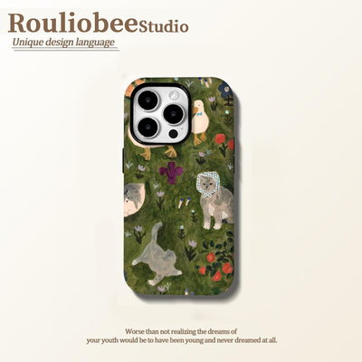 绿油油猫咪适用苹果16pro手机壳iphone15promax小众13华为mate60新款17/p70卡通vivo小米14红米k70荣耀oppo套