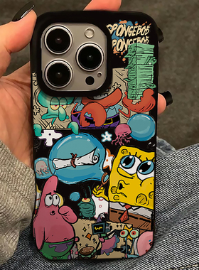 派大星适用苹果15promax手机壳iphone14pro新款13蟹老板12趣味卡通11保护套max大孔亮黑防摔x硅胶xr软壳xsmax