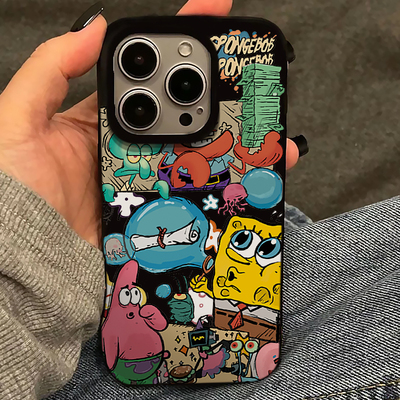 可爱卡通大孔亮黑插画手机壳防摔