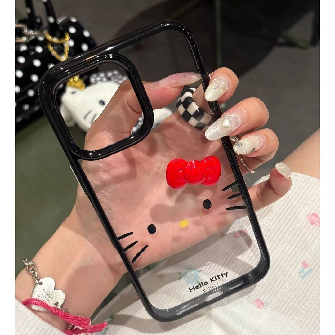 可爱Kitty猫表情适用苹果16promax手机壳iphone14pro女13卡通12日韩11立体蝴蝶结15全包防摔14plus软边亚克力