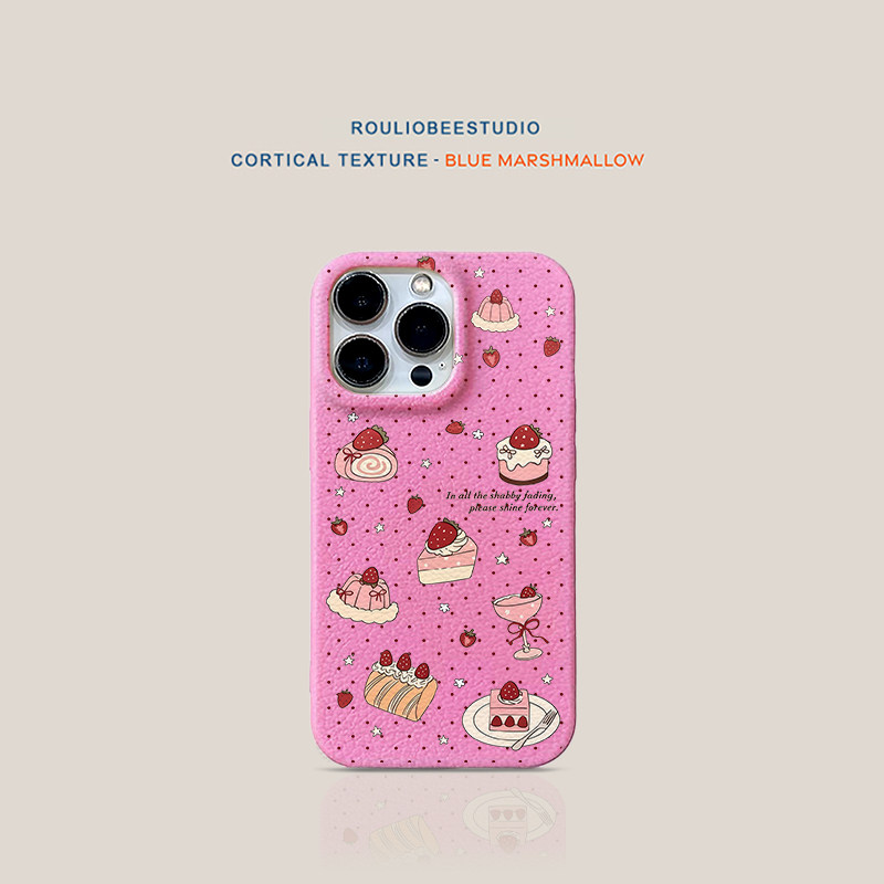 草莓蛋糕适用苹果17promax手机壳iPhone16pro新款15华为p70保护套12创意13防摔14小米17皮纹壳vivoppo荣耀400