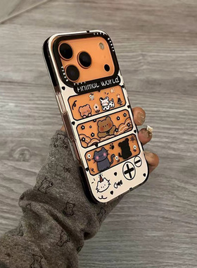趣味猫咪框框适用苹果16promax手机壳iphone14pro新款13卡通12创意网红11保护套15promax全包防摔三合一17pro