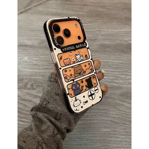 趣味猫咪框框适用苹果16promax手机壳iphone14pro新款13卡通12创意网红11保护套15promax全包防摔三合一17pro