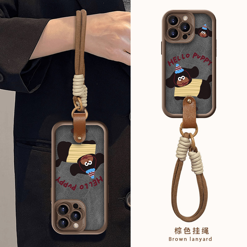 复古趣味精孔插画手机壳带挂绳