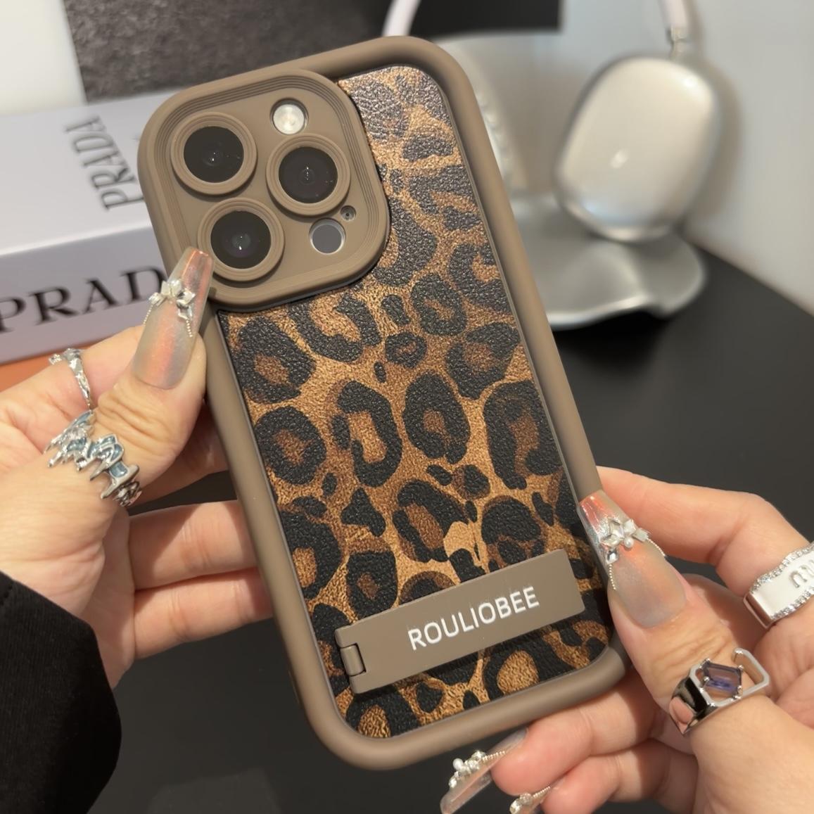 豹纹支架手机壳潮流硅胶全包防摔