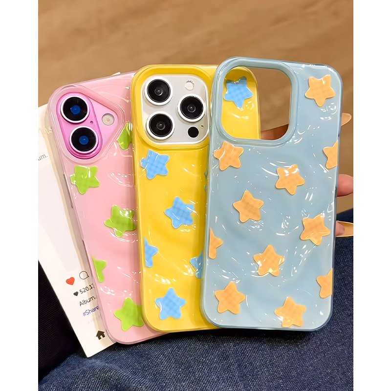 韩系格纹星星适用苹果16promax手机壳iPhone14pro新款13时尚12陨石纹11保护套15promax男女款15plus褶皱软壳
