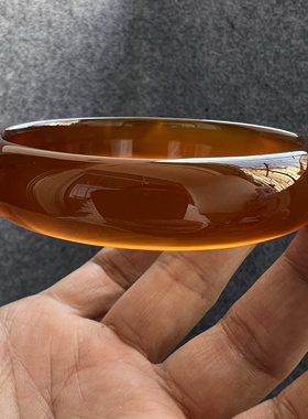 天然玛瑙手镯加厚不加宽原色无优化蜜糖色玉髓精美纹理68-16-8