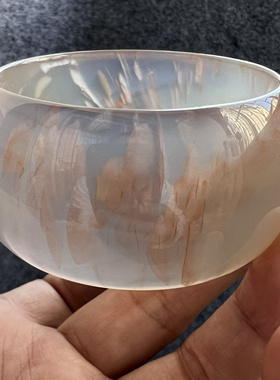 天然玛瑙手镯白龙纹玉镯花瓣玉髓原石打磨高冰加宽加厚60-36-9