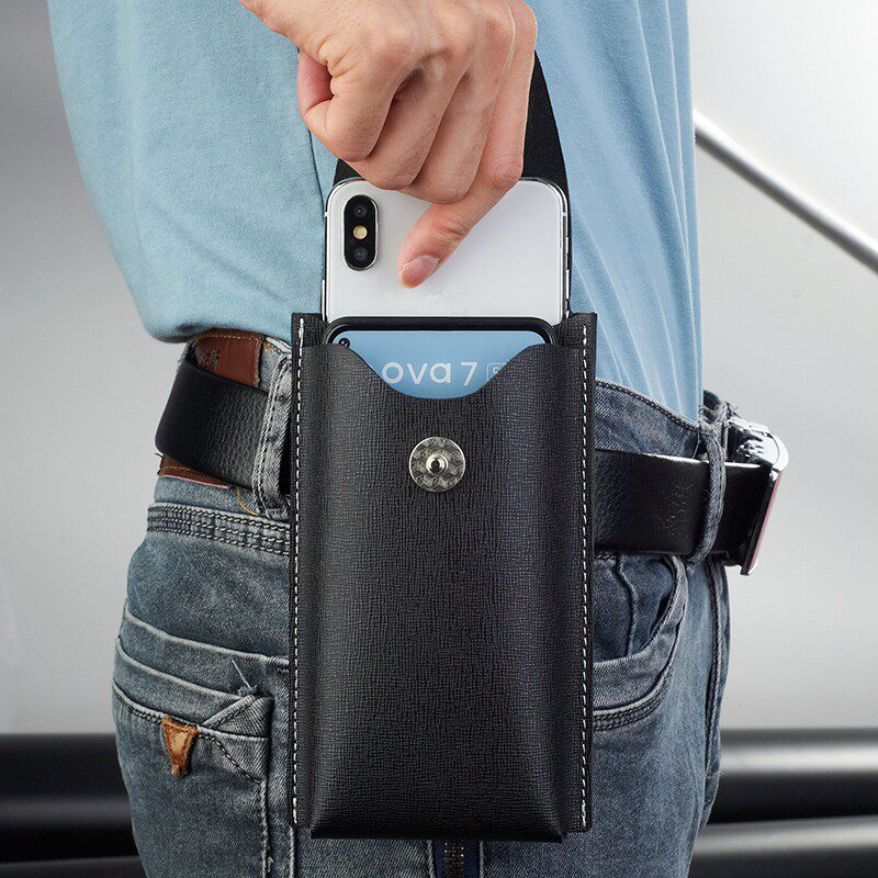 双手机包二合一穿皮带腰包牛皮手机袋挂腰装两部竖款男收纳包真皮