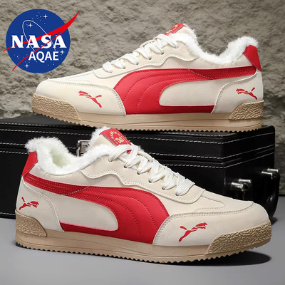 NASA AQAE联名冬季轻便爆款男潮流学生休闲百搭加绒防滑运动板鞋