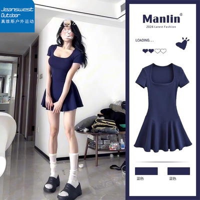 真维斯户外运动纯欲风辣妹方领连衣裙夏季小个子气质收腰显瘦短裙
