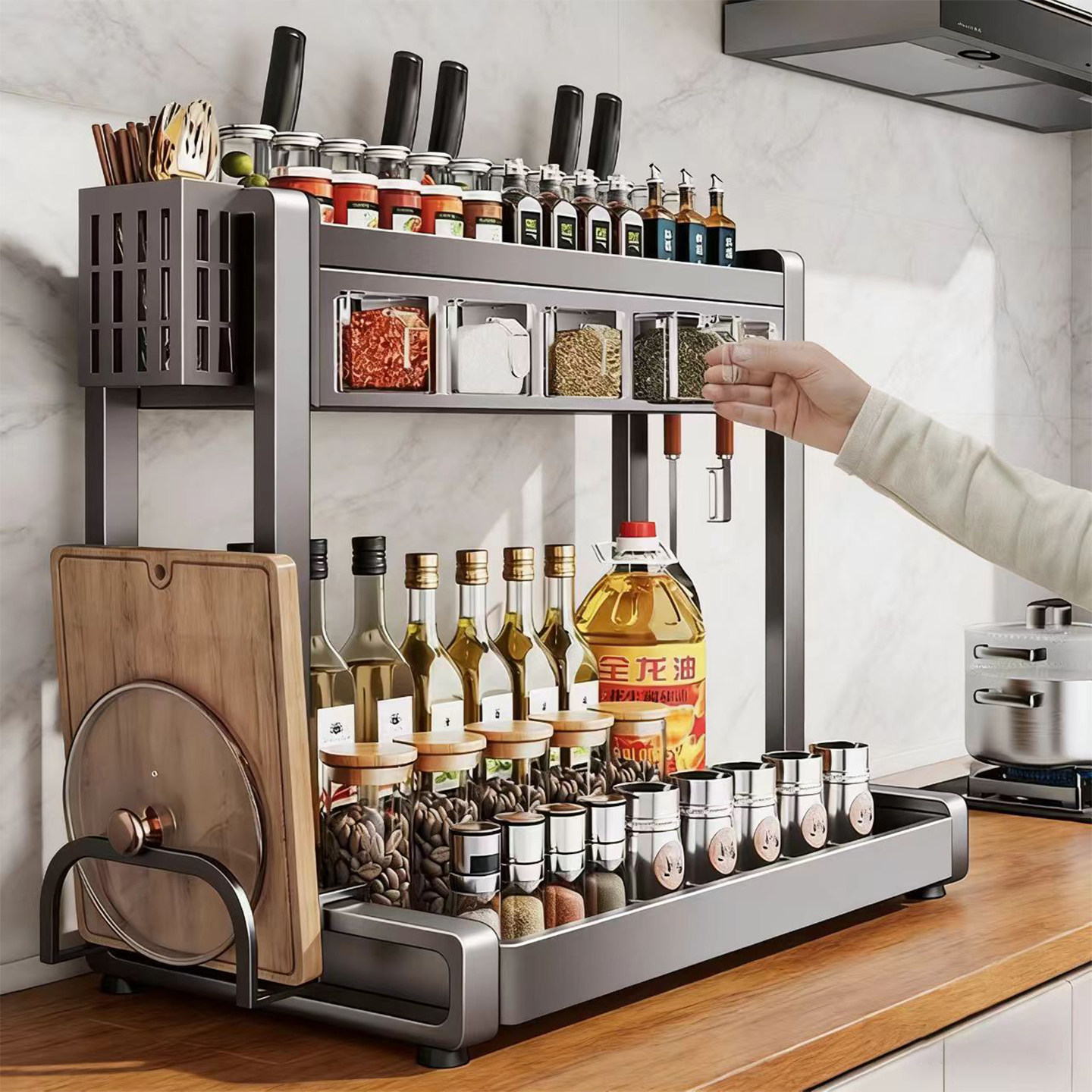 厨房调料盒置物架筷子刀架台面多功能调味品厨具用品收纳架多层架,厨房/烹饪用具,调料置物架,淘宝优惠券,粉丝福利购,淘宝优惠卷