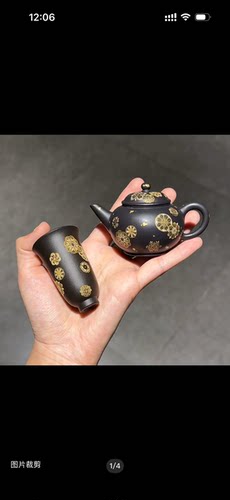 【黑金·宝相】乐姑娘原矿紫砂壶捂灰金银绘80cc