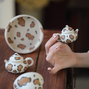 【宝宝壶·咖豹合集】闲庭原矿白玉段泥紫砂迷你小壶豹纹50cc80cc