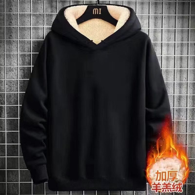 青少年卫衣潮牌男生连帽新款保暖大码羊羔绒加厚冬季男士外套加绒