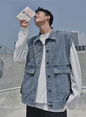 男士马甲背心春秋牛仔外套男潮ins百搭痞帅夹克宽松版褂子上衣服