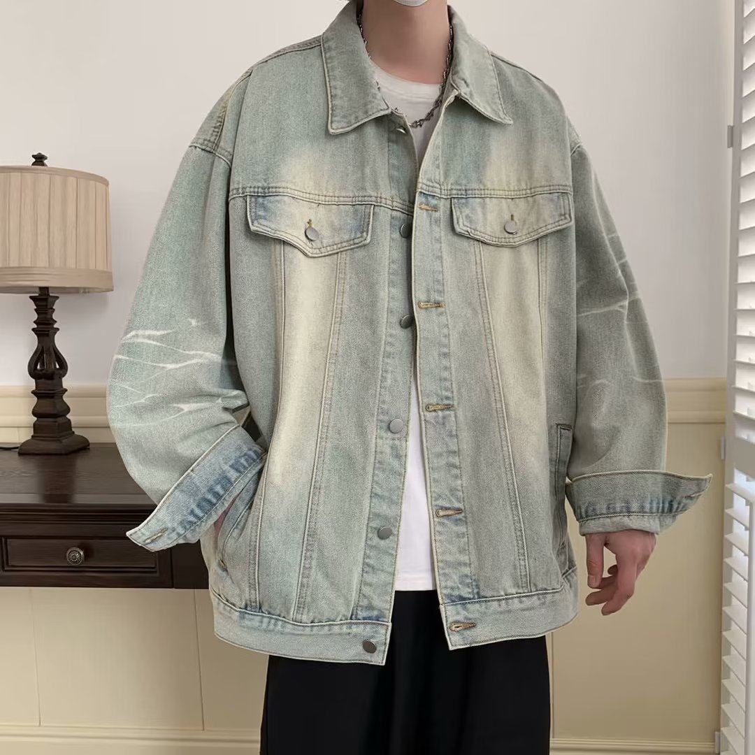 牛仔外套男生春秋季高级感痞帅炸街国潮牌褂子设计感小众潮流夹克